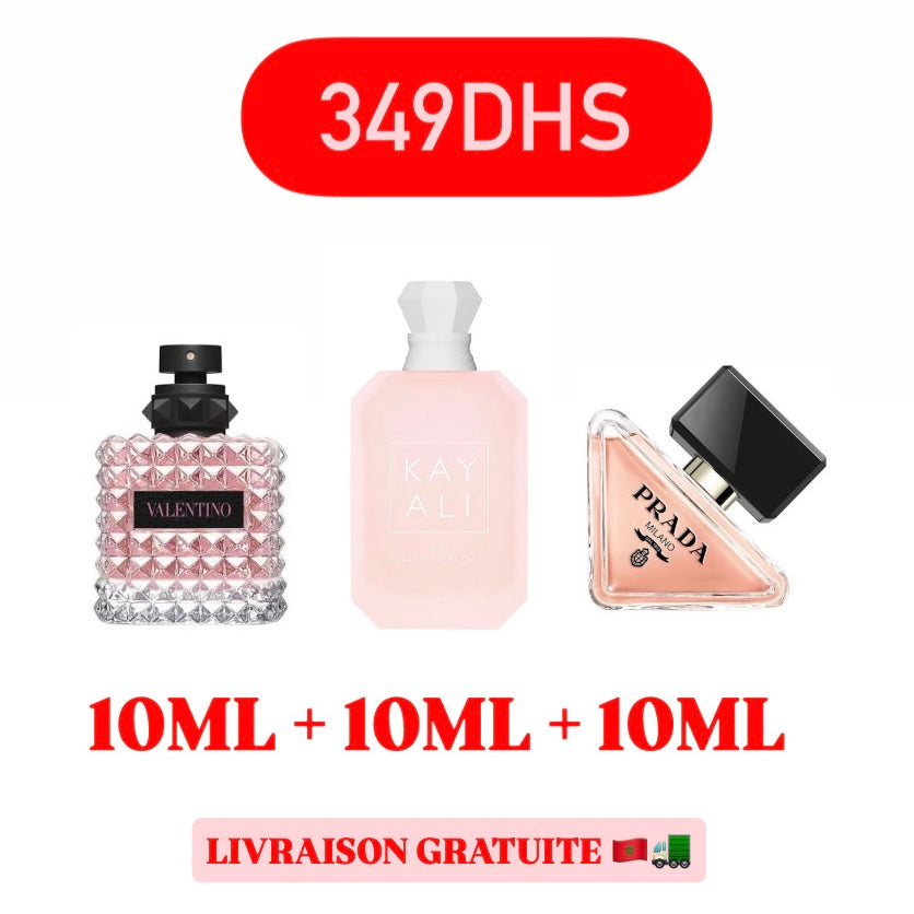 10ml valentino+10ml kayali marshmallow +10ml parada paradoxe edp+10ml gratuit