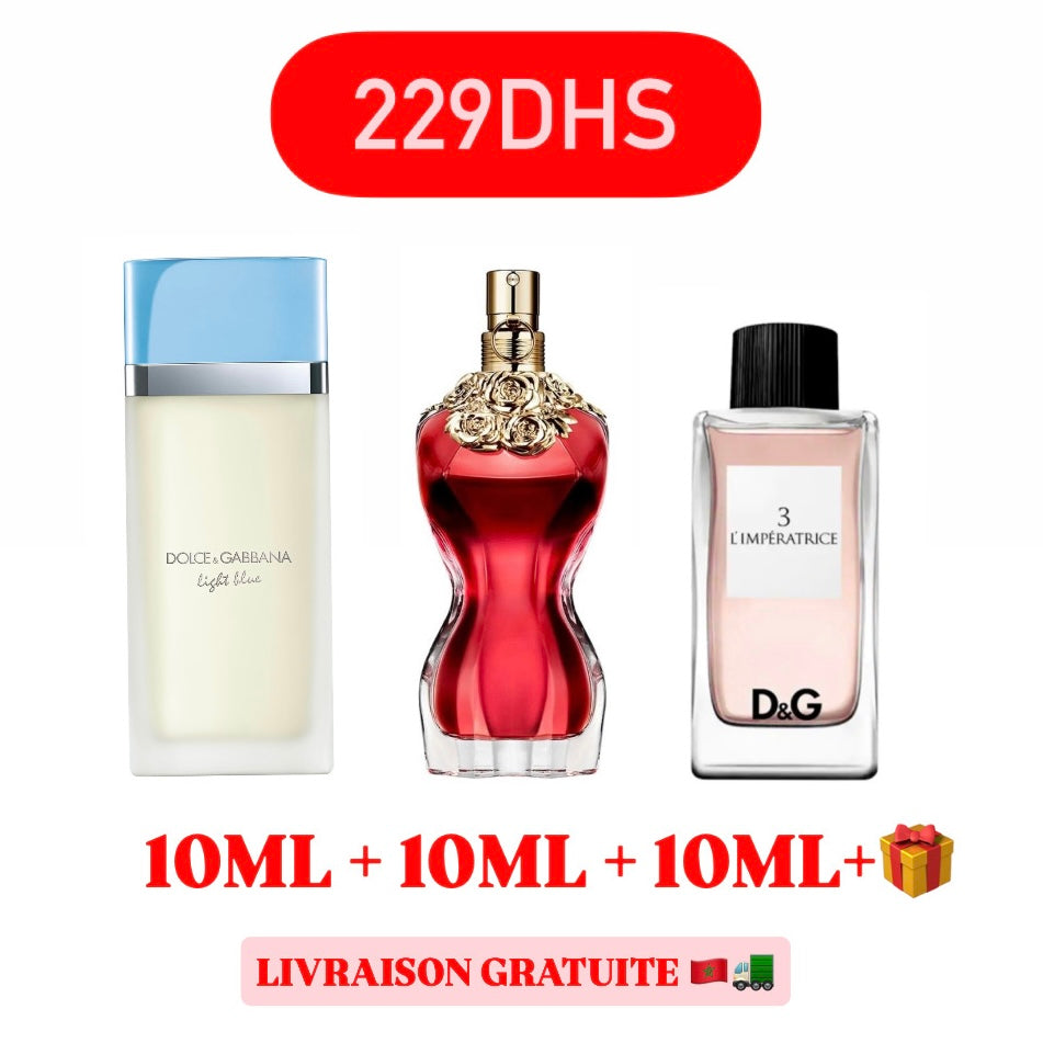 10ml light bleu +10ml jpg la belle+10ml l’imperatrice+10ml grt